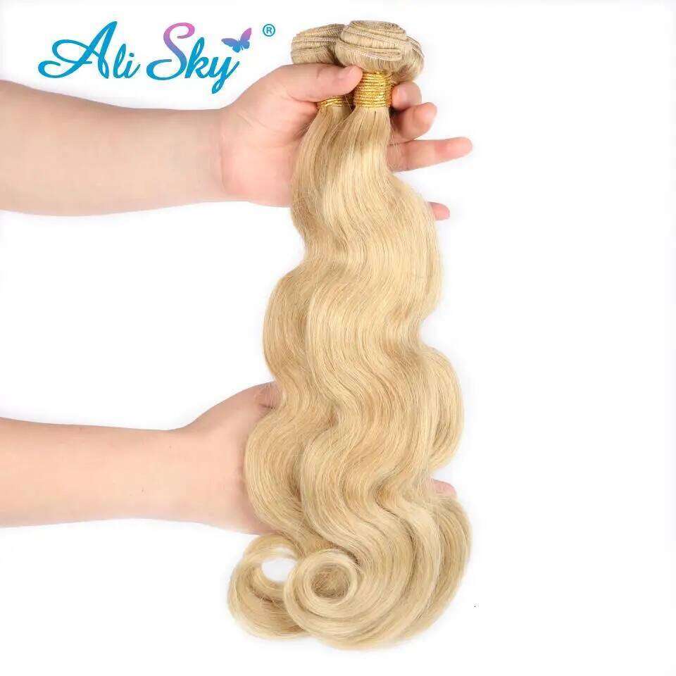 Honey Blonde 27 Colored Brazilian Body Wave Natural Remy Bundles 12-30 Inches Sold By 1/3/4 Hair Extension Ali Sky