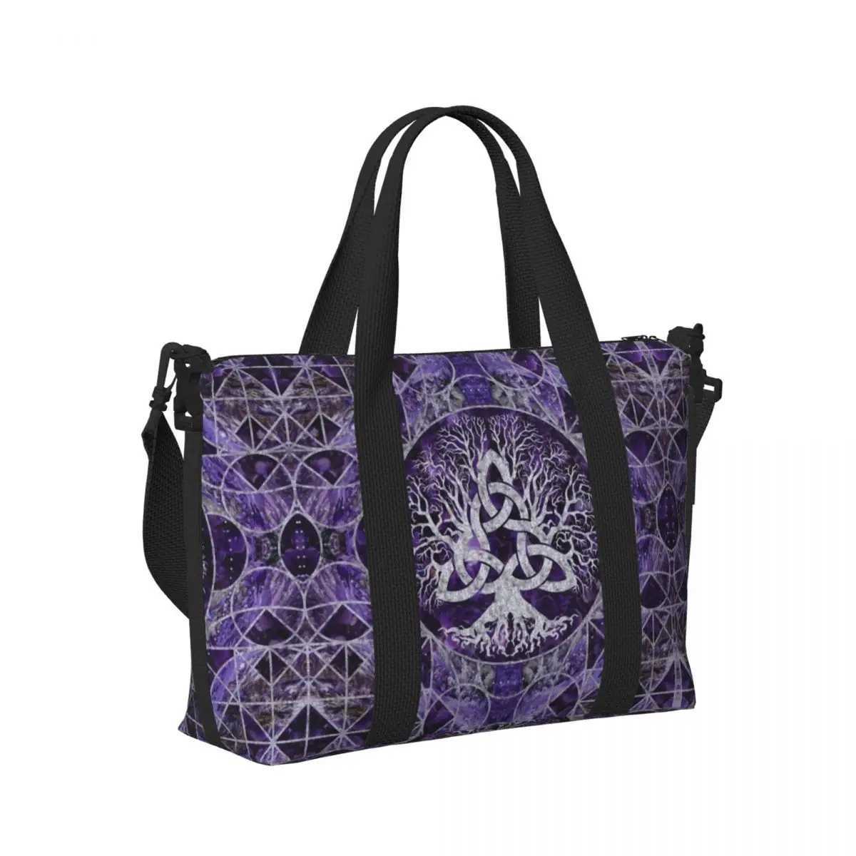 Custom Tree Of Life With Triquetra Groceries Shopping Tote Bag Women Big Capacity Viking Norse Yggdrasil Beach Gym Travel Bags W250618