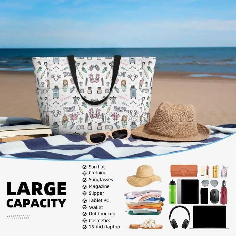 Custom Nurse in Distress Doctor Nurse Medical Beach Tote Bag for Women Extra Large Gym Carry on Travel Shopping Bags W250618