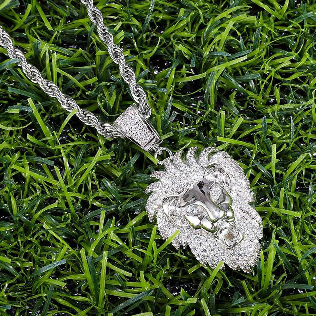 Exclusive 14k Gold 925 Silver Lion Head Moissanite Pendant Necklace Luxury Custom Animal Charms for Men