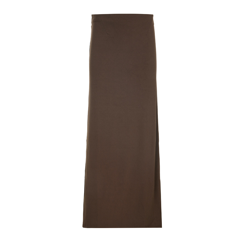 XR220 Pure desire retro brown hot girl split hip skirt low waist one piece slim fit