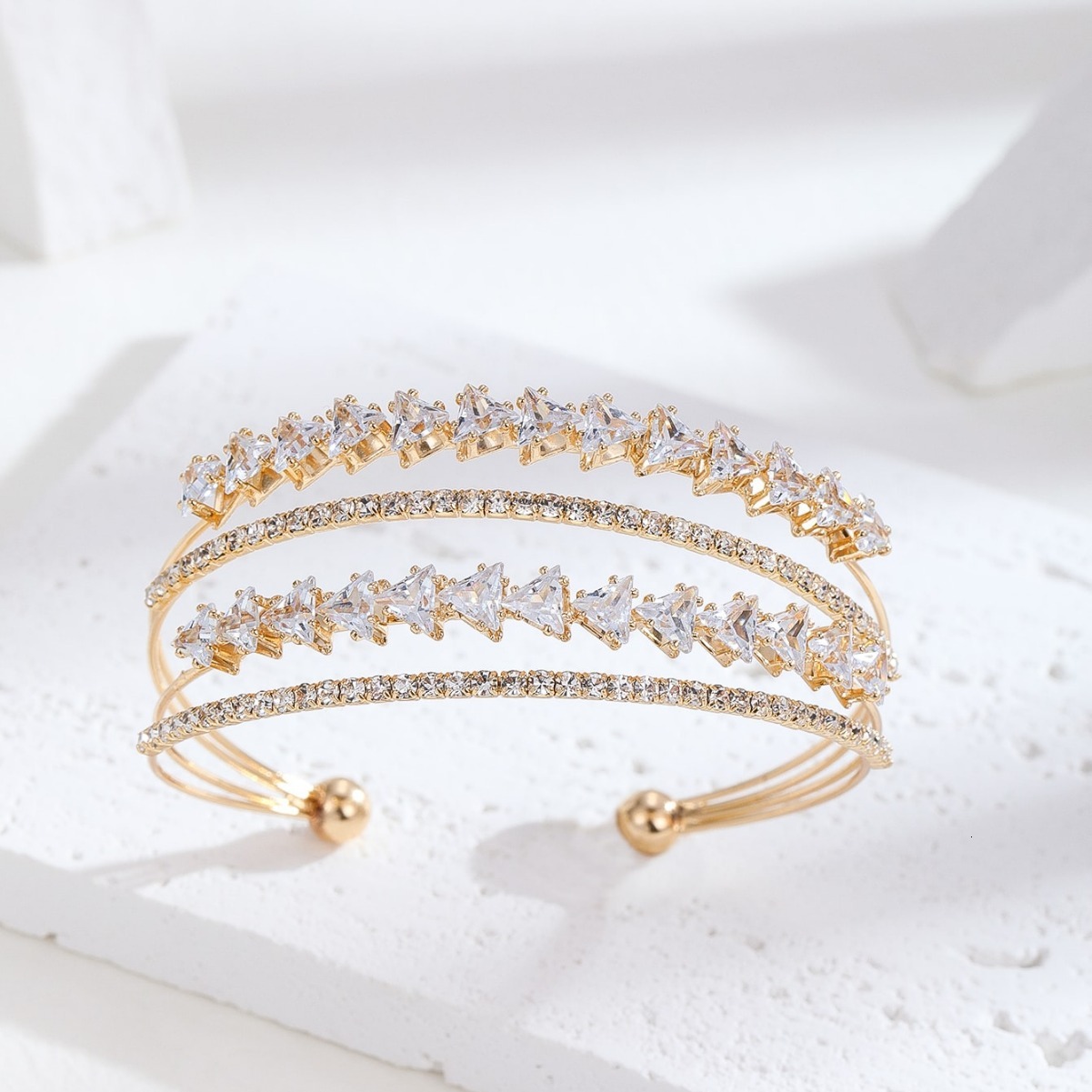 Japanese and Korean Style Fashion Adjustable Open Simple Personality Inlaid Zircon Full Multi-layer Design Bracelet