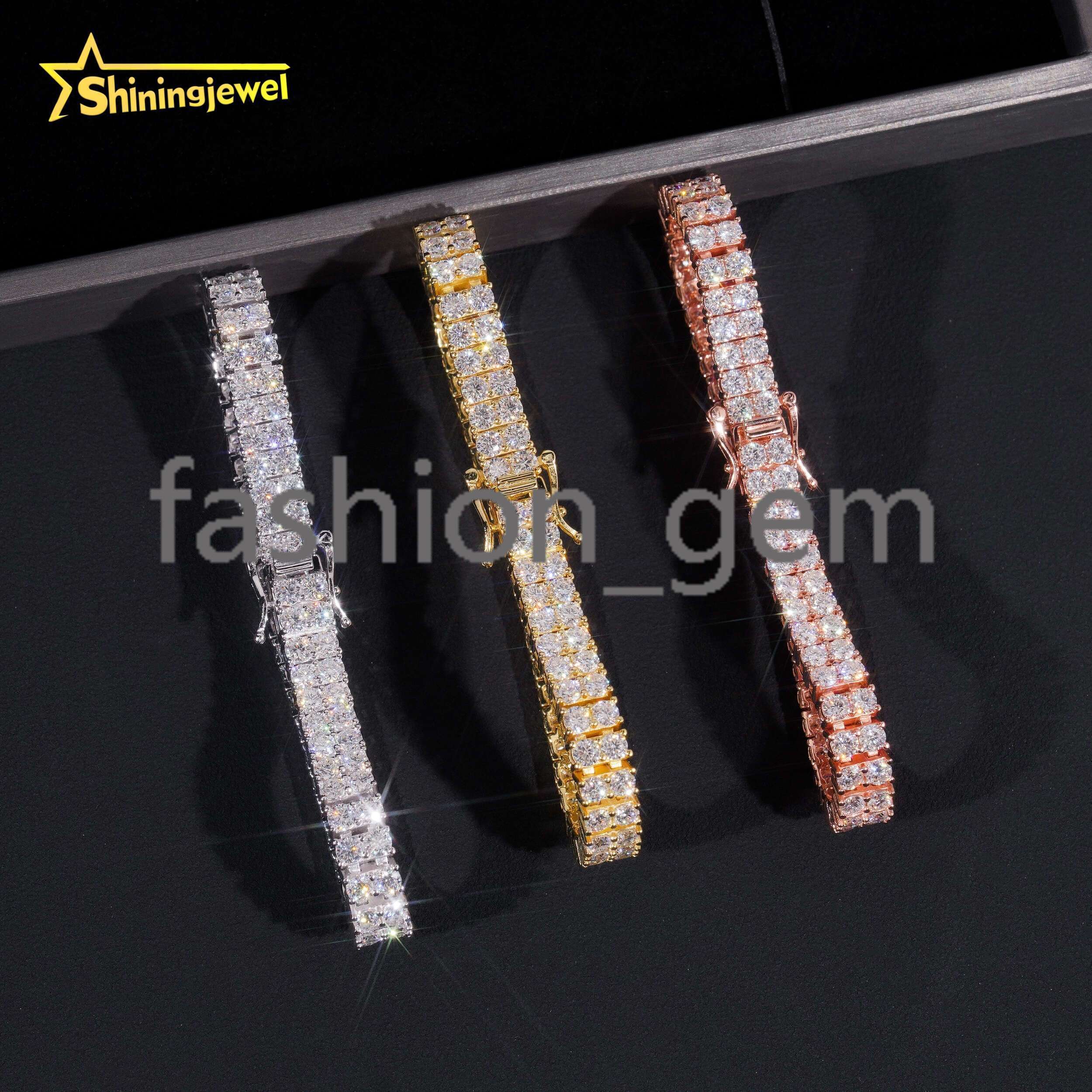 2rows VVS GRA Moissanite Tennis Bracelet Sterling Silver 925 Luxury Gold Plated Moissanite Hip Hop Tennis Chain Jewelry