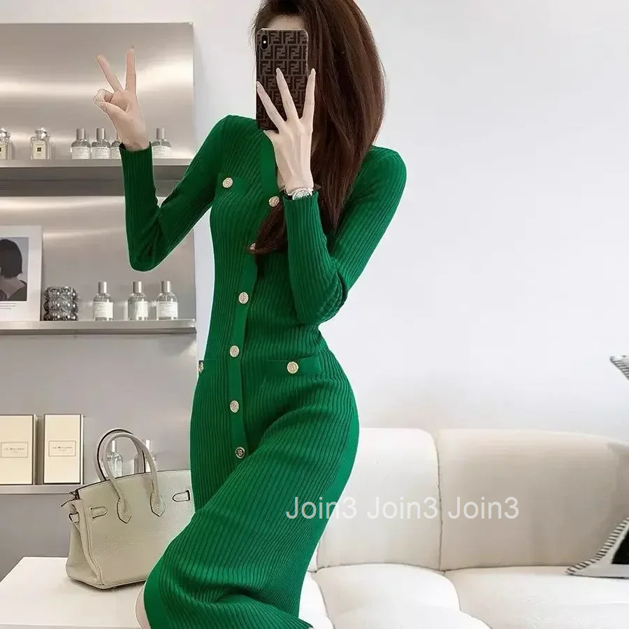 New In Womens Crochet Dresses Black Green Female Knit Dress Designer Elegant Party Chic Spring Autumn 2025 Casual Youth Loose G