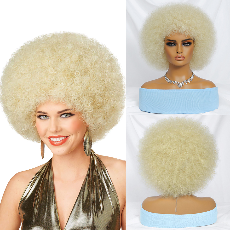 Fluffy Afro Synthetic Curly Short Glueless Chemical Fiber Wig for Black Women 10 Inches 13X4x1 Natural