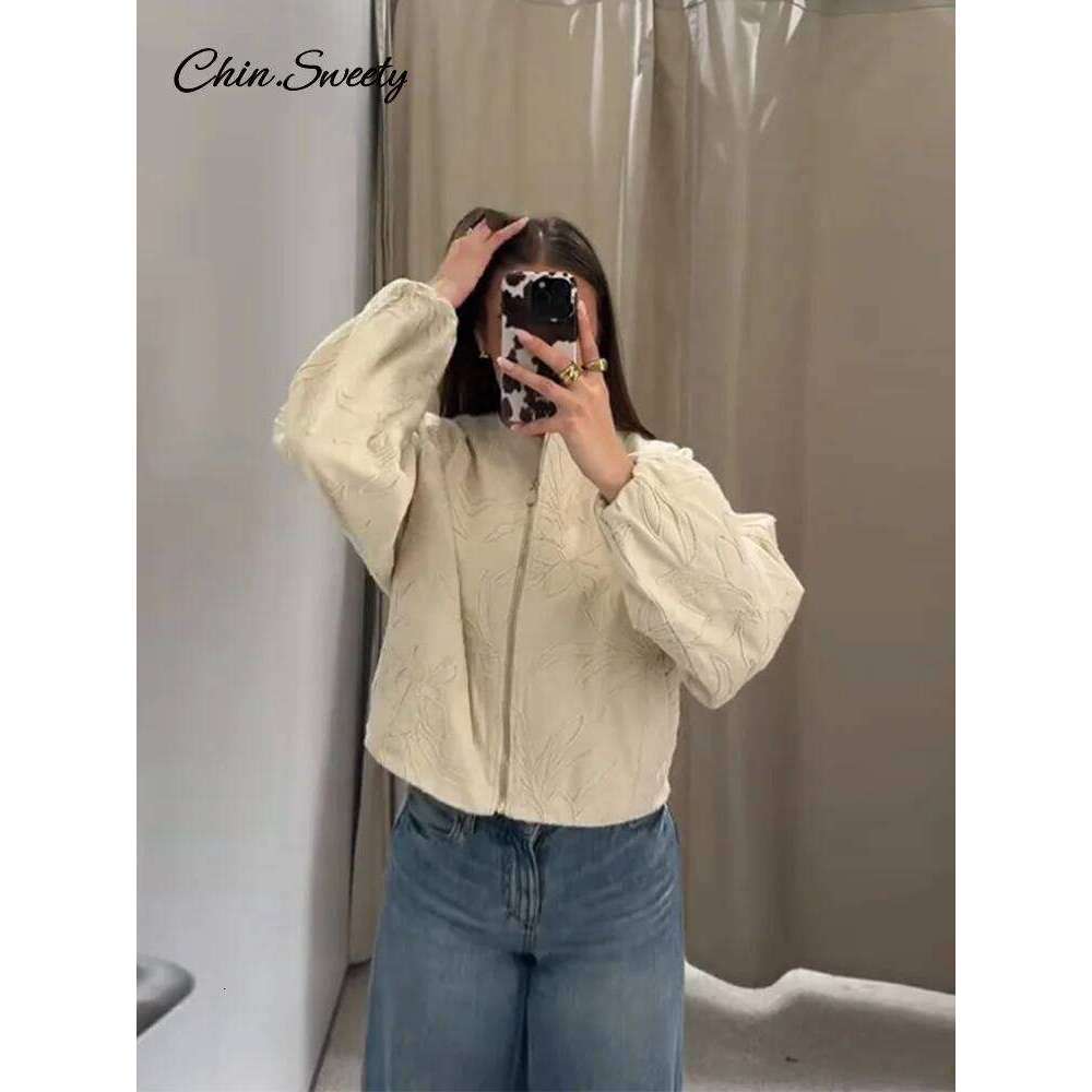 Casual Embroidery Women's Bomber Jacket Loose Zipper Long Sleeve Short Coat Female 2025 Spring Fall Lady High Street Outwears