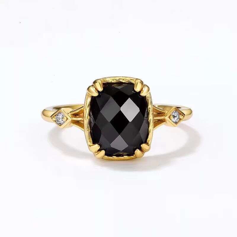 New Night Ball Black Onyx Luxury Gold-Plated Ring for Women Same Style Minimalist Trend