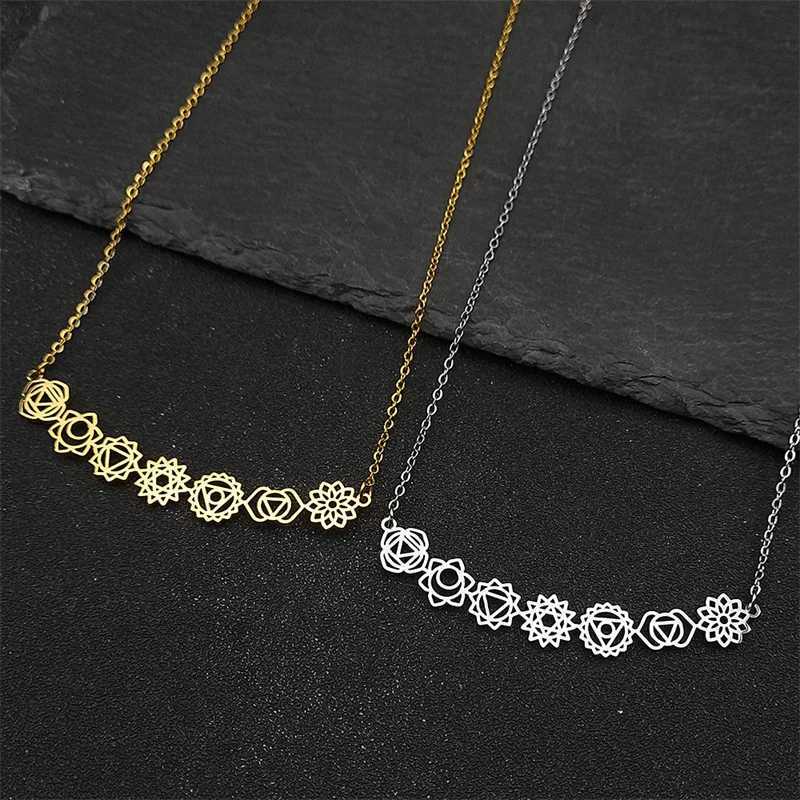 Yoga 7 Chakra Birth Flower Pendant Necklace for Women Girls Stainless Steel Gold Color Reiki Amulet Jewelry Mothers Day Gift W250618