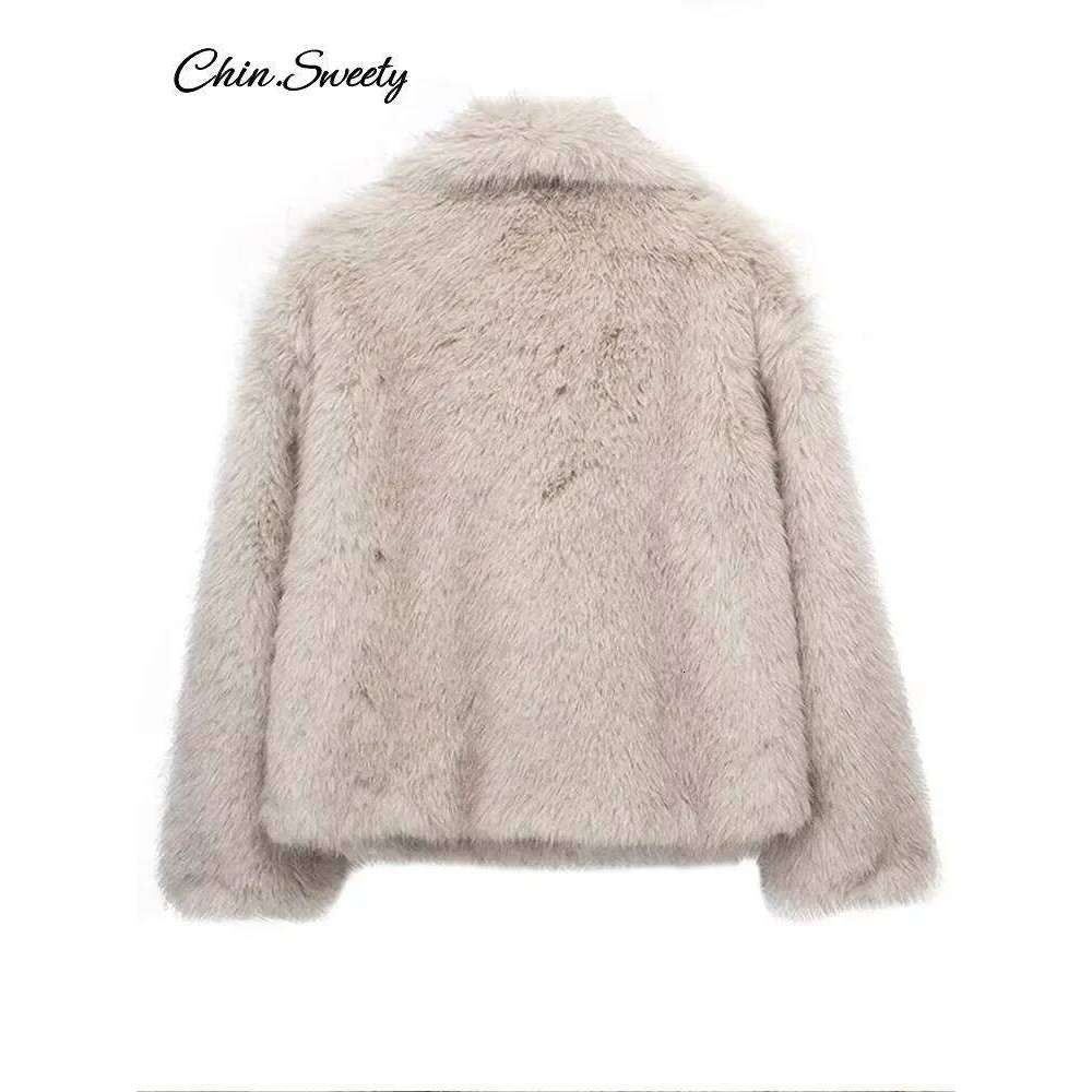 Winter Gradient Faux Coat Women Big Fur Collar Pockets Loose Jacket Female 2024 Fashion Lady High Street Overcoats