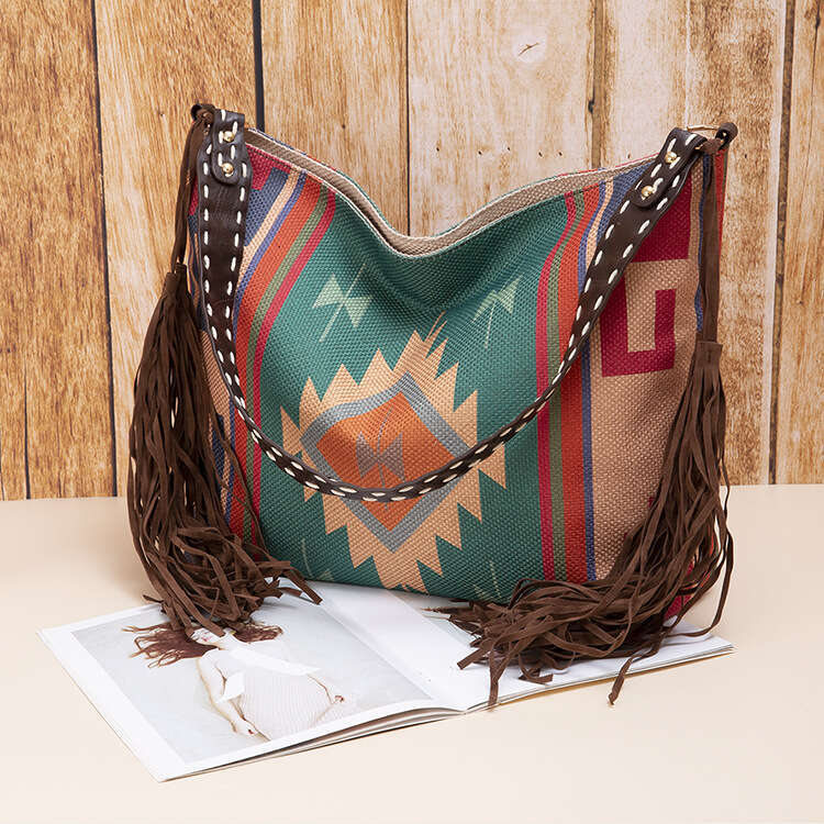 Bohemian Handwoven Fringe Cotton Linen Single Shoulder Large Bag For Women B5