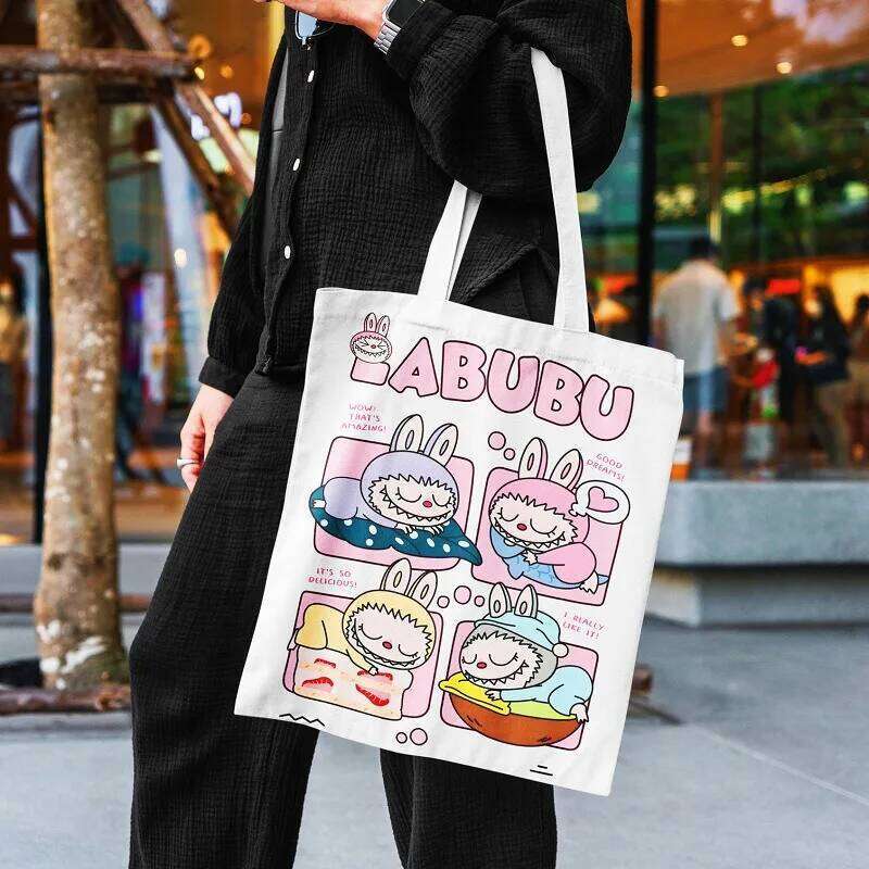 Labubu Canvas Female Cute Cartoon Shopping Handbag Casual Student Shoulder Bag The Monsters Crossbody Bags Girls Gift