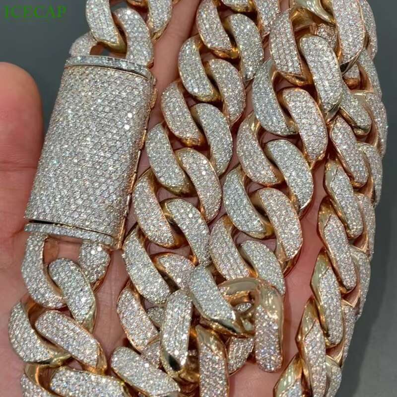 Hip Hop Miami Cuban Necklace 925 Sterling Silver VVS Moissanie Diamond Cuban Link Chain Iced Out Fine Jewelry Charm for Men