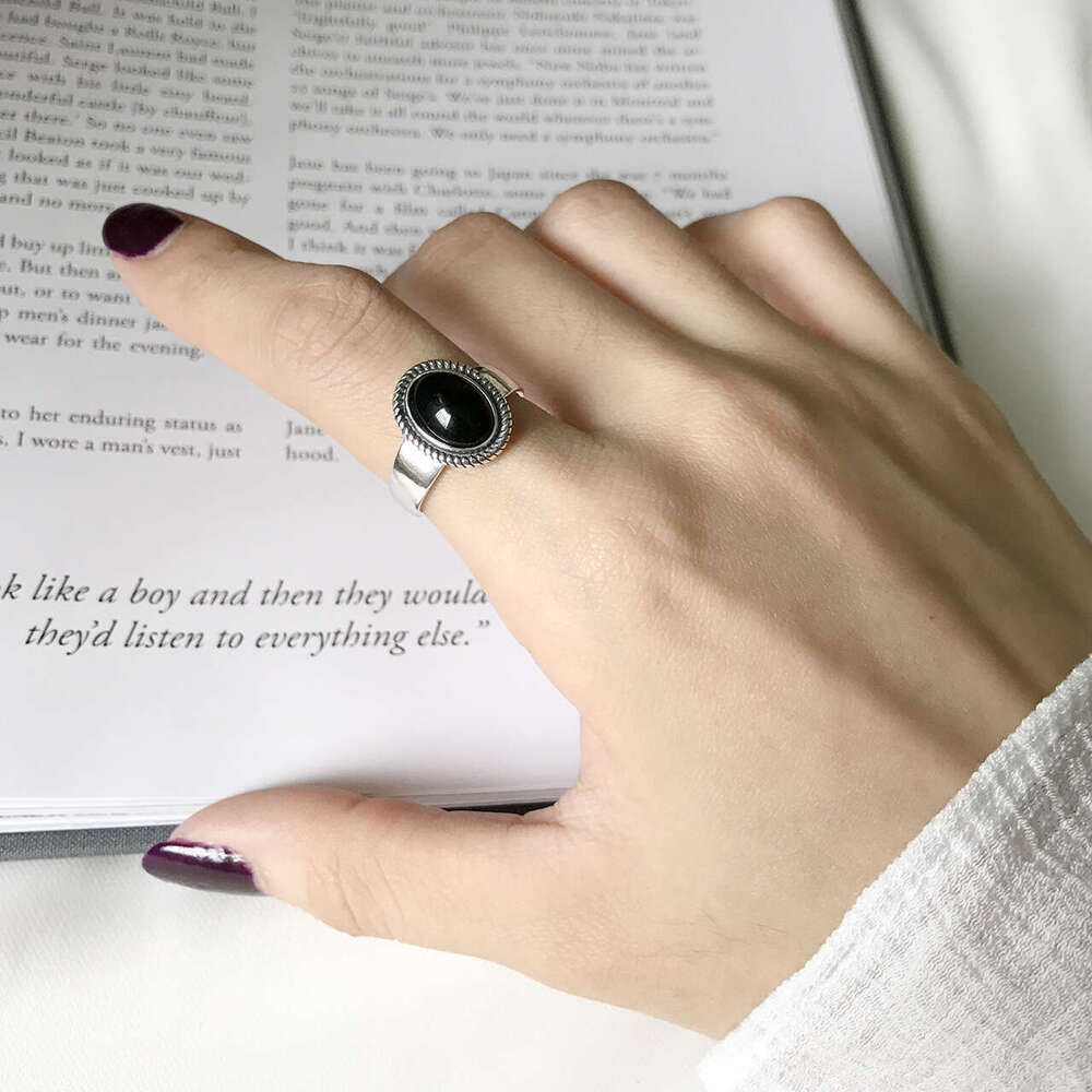 2023 Live Hot Sale Dark Law Chinese Style Super Cool Black Onyx Minimalist Korean and Japanese Light Luxury Handsome Ring
