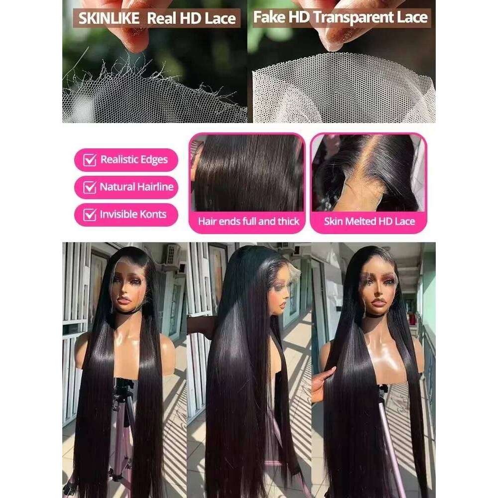 Linktowig 30 40 Inch Bone 13x6 HD Frontal Straight Lace Front Wigs Human Hair 5x5 Glueless Wig