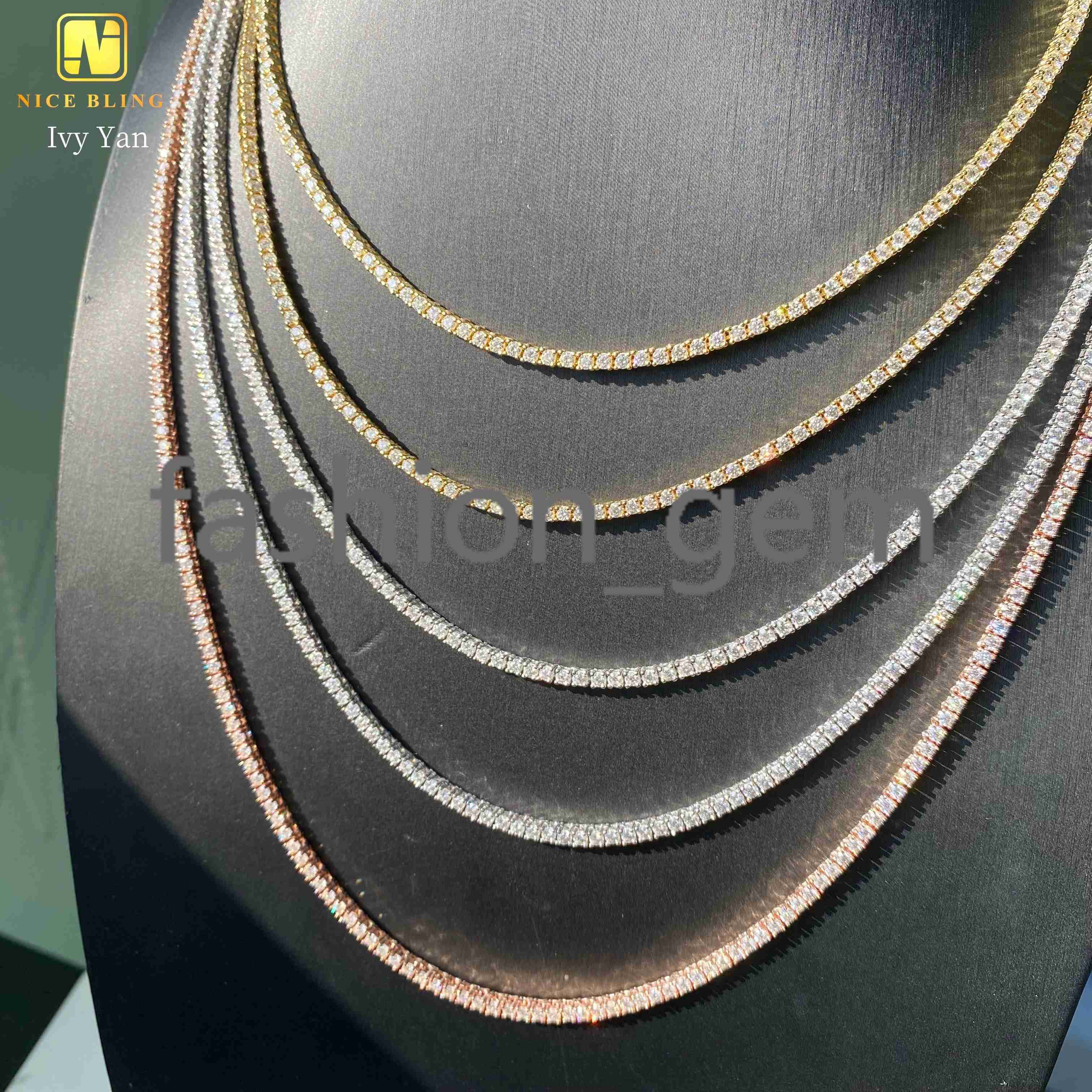 GRA Certificate Factory Price 925 Silver 2mm Hip Hop Jewelry Bracelet Necklace Iced Out VVS Moissanite Diamond Tennis Chain