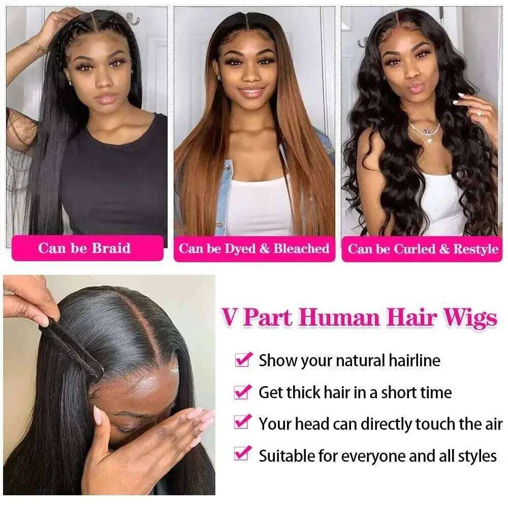 250 Density Straight V part 16-34Inches Upgrade Brazilian Glueless Wigs For Women 100% Human Hair Head Clip In Half Wig