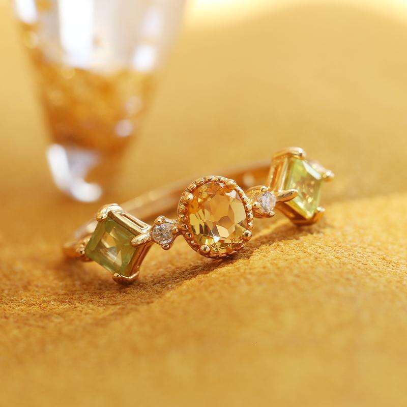 "Rapeseed Flower" Niche Design Anti-Yellow Crystal for Women Gold-Plated Simple Luxurious Ins Open Ring