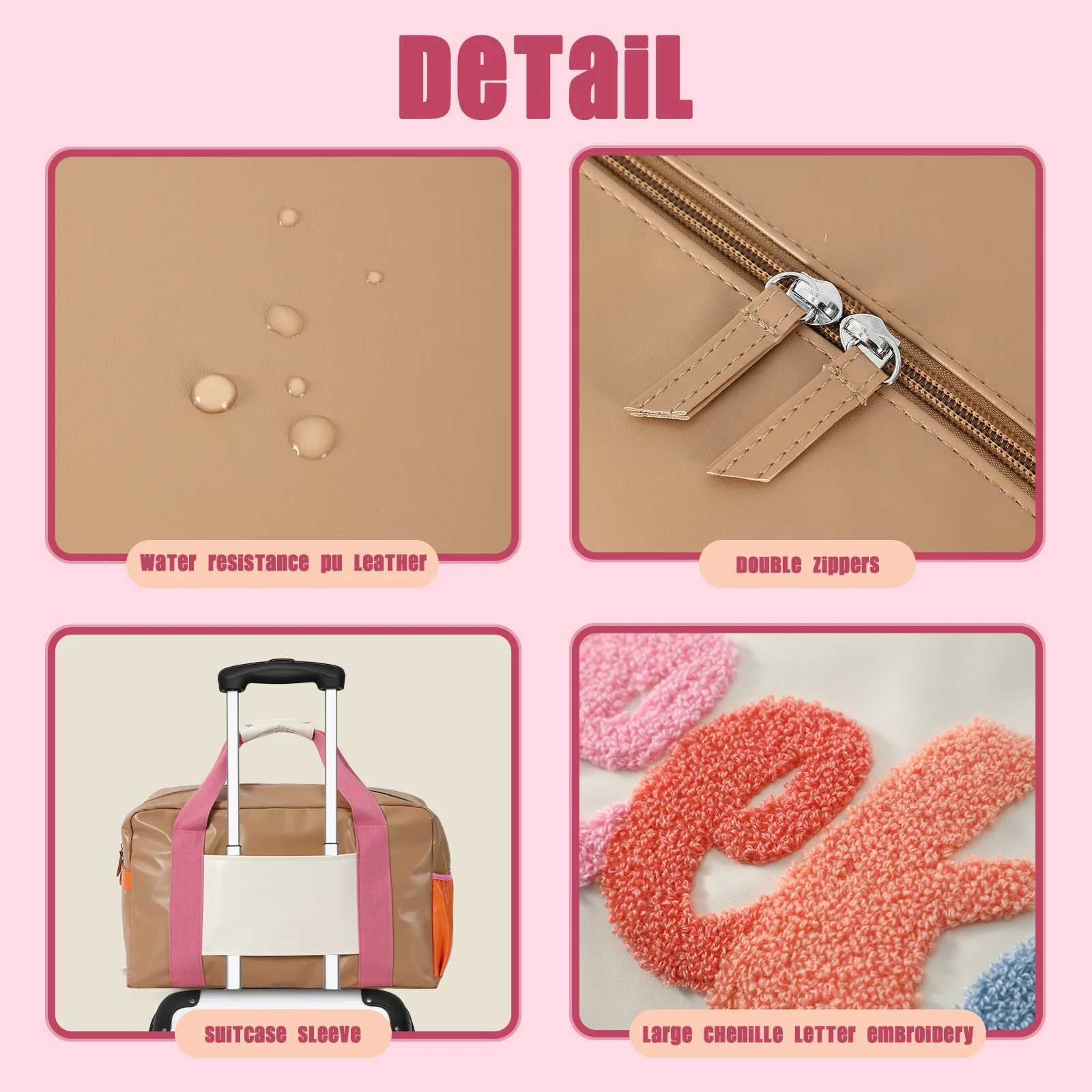 Chenille Letter Travel Bag Large Patchwork PU Leather Weekender Overnight Bag For Women Carry on Bags Travel Tote Vacation W250618