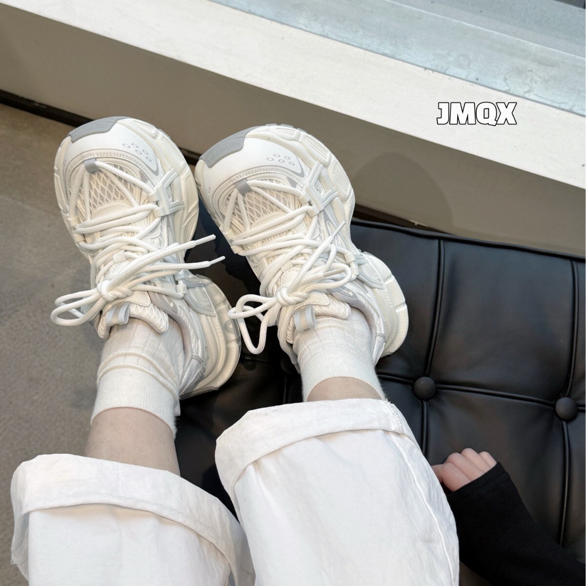 Genuine Leather Thick-Soled Dad Sneakers for Women 2025 Spring New Mesh Breathable Height-Increasing Soft-Soled Lightweight Sports Casual Shoes ddmyth