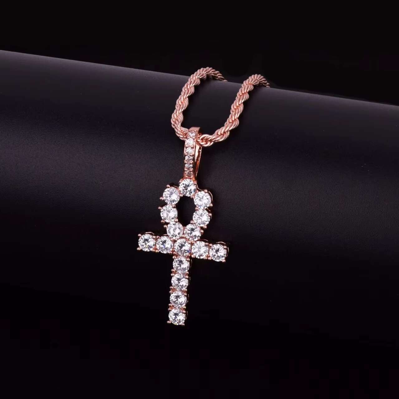 New Trend 22k Gold Silver Egyptian Ankh Cross Pendant Inspired by African Culture with Moissanite Cuban Chain Necklace