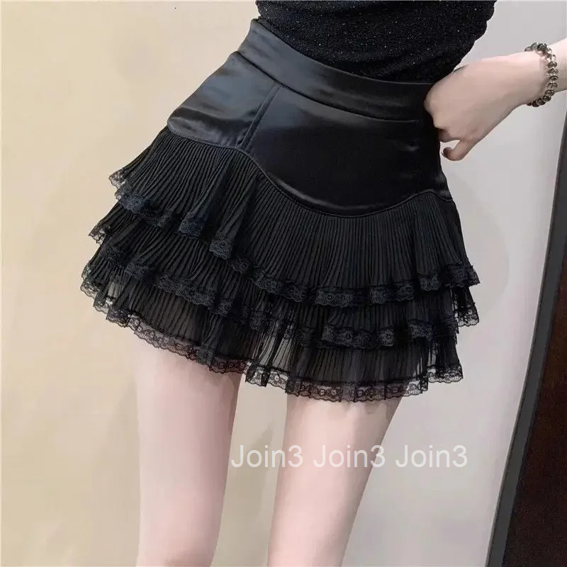 Mini Skirts for Women Black High Waist Midi Short Lace Woman Skirt Ruffle Y2k Vintage Chic and Elegant Summer 2025 Streetwear V