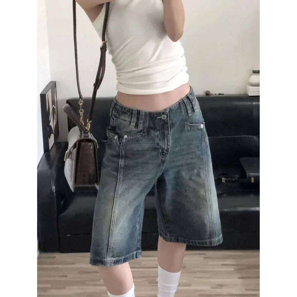 Wear HOUZHOU Y2k Vintage Women Denim Shorts Baggy High Waist Korean Wide Leg Jorts Casual Oversize Washed Jeans Streetwear