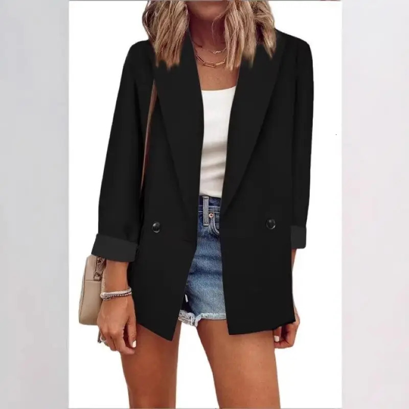 2024 Autumn Temperament Coat Womens Long Sleeve Solid Slim Suit Collar Single Breasted Top Clothing Trend 250613
