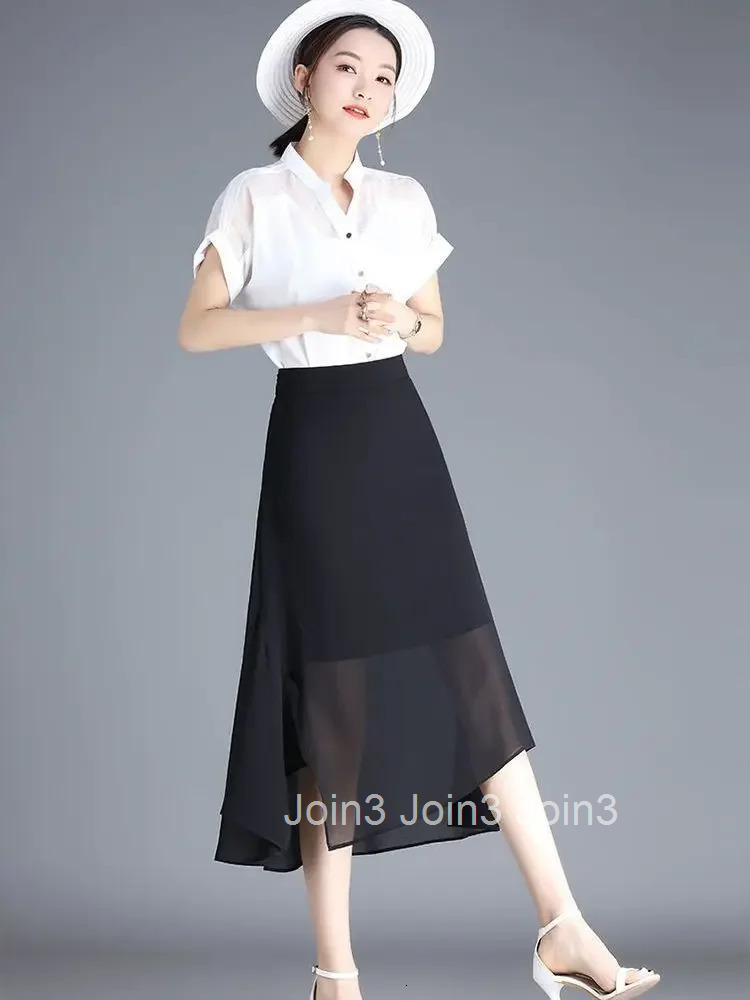 With Slit Woman Skirt Chiffon Midi High Waist Black New in Clothing Trend 2025 Quality Stylish Harajuku Summer Skirts for Women