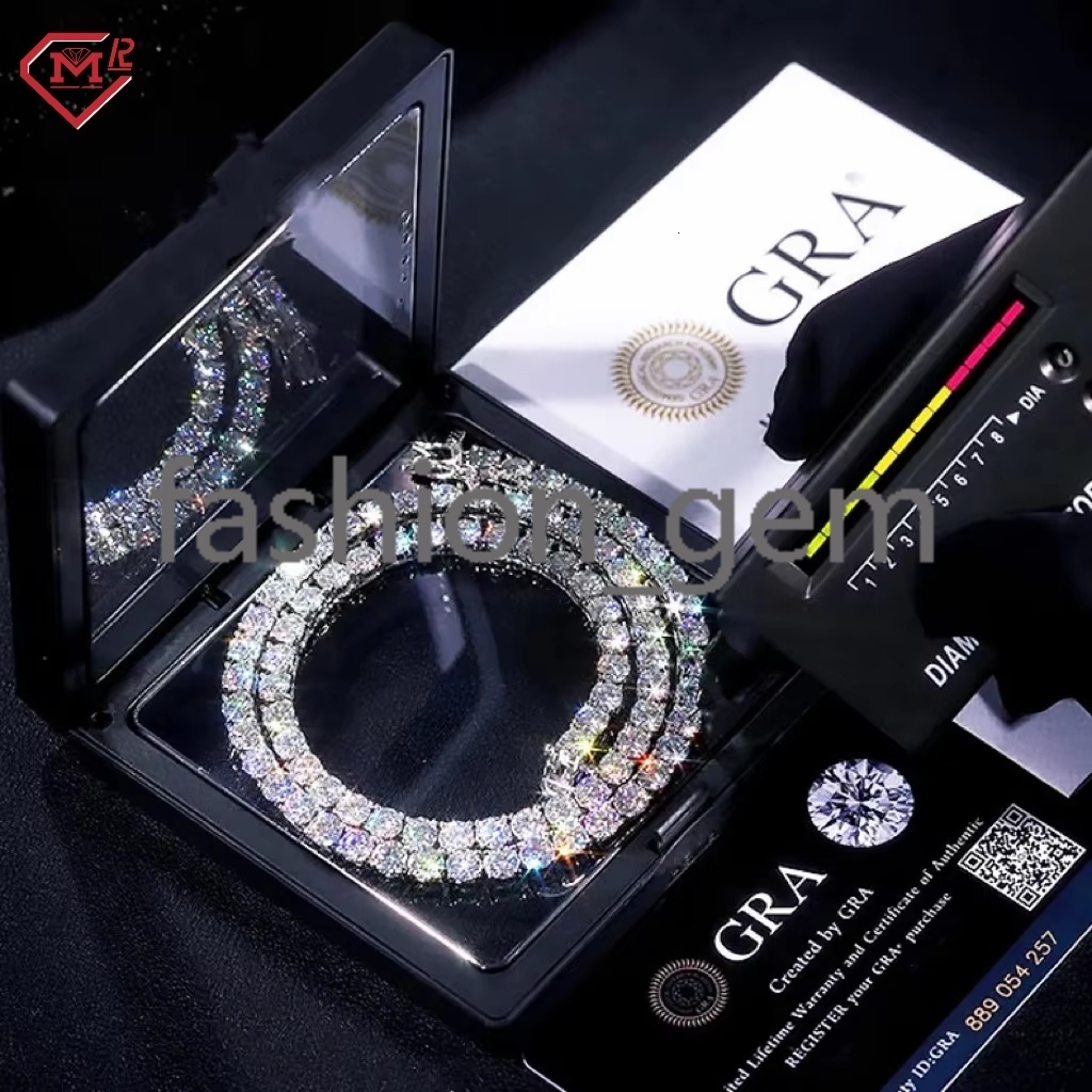 3mm 4mm 5mm 6mm Moissanite Chain 925 Silver Hiphop VVS Diamond Iced Out Moissanite Tennis Chain