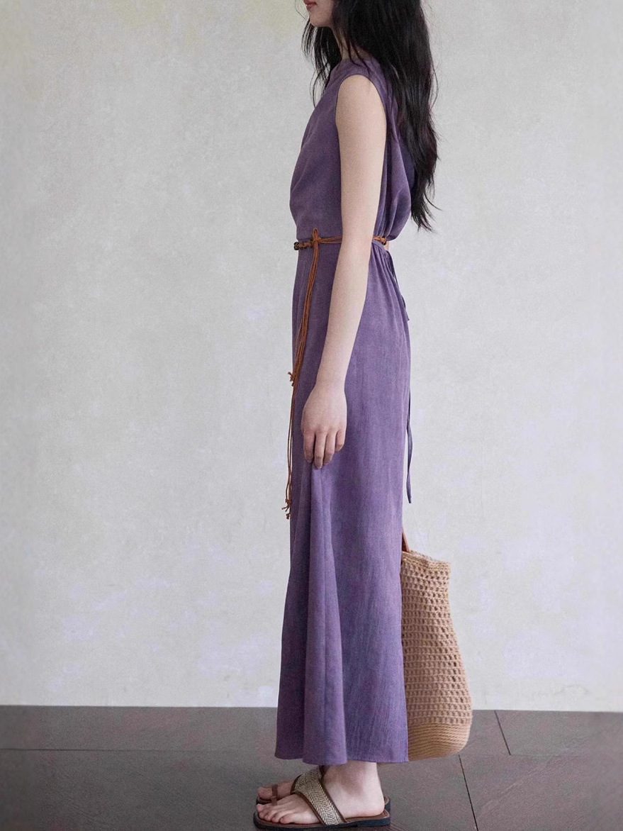 MM260 Women's Temperament Purple Design Waist Long Skirt