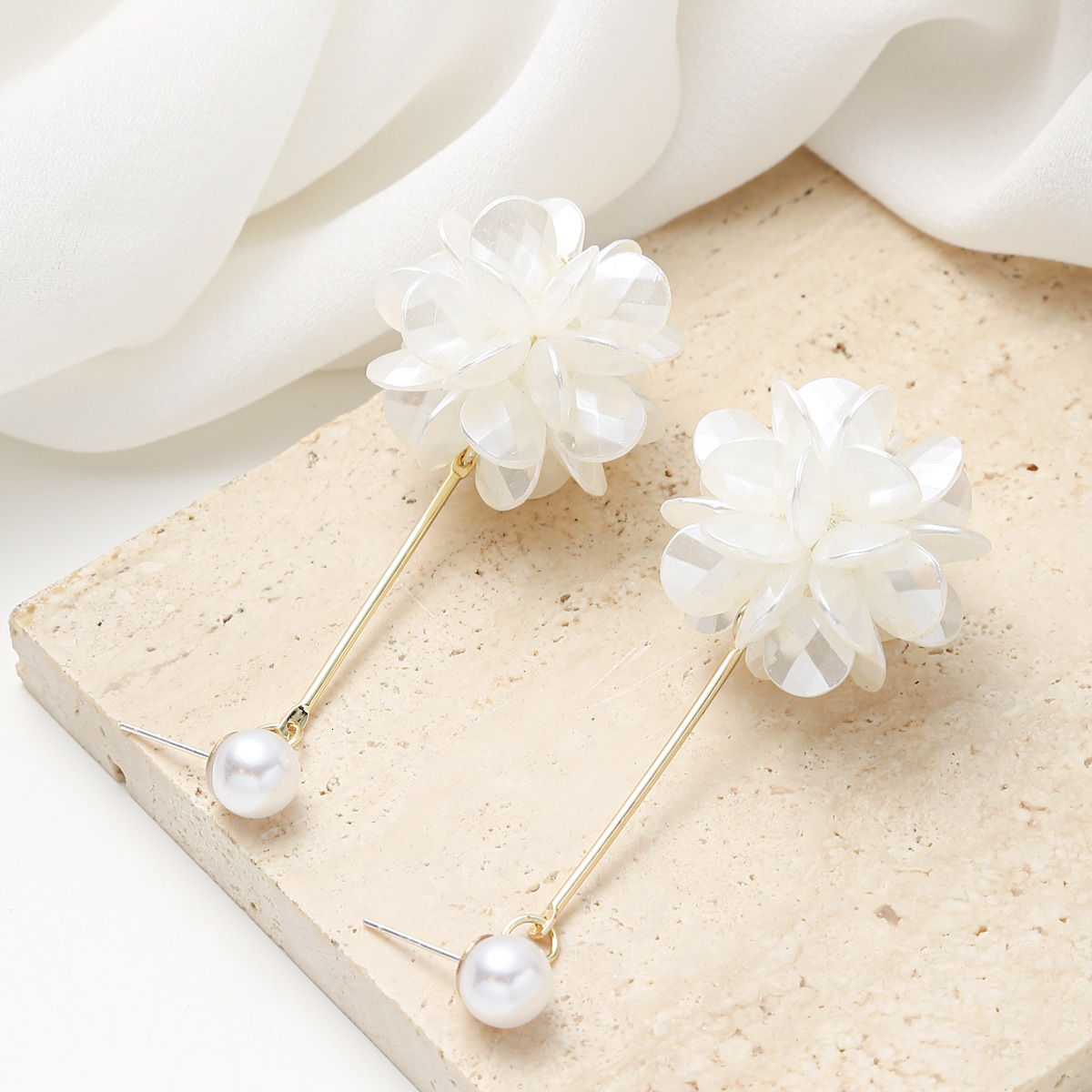 Minimalist Large and Small Pearl Stud Earrings with Unique Petal Design, Long Tassel Earrings, Versatile Ear Jewelry
