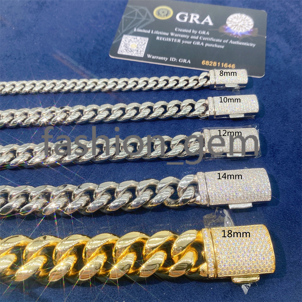Hip Hop Iced Out Moissanite Diamond Clasp 8mm 10mm 12mm 14mm 18mm 925 silver 925 silver Pvd Gold Plated Miami Cuban Link Chain