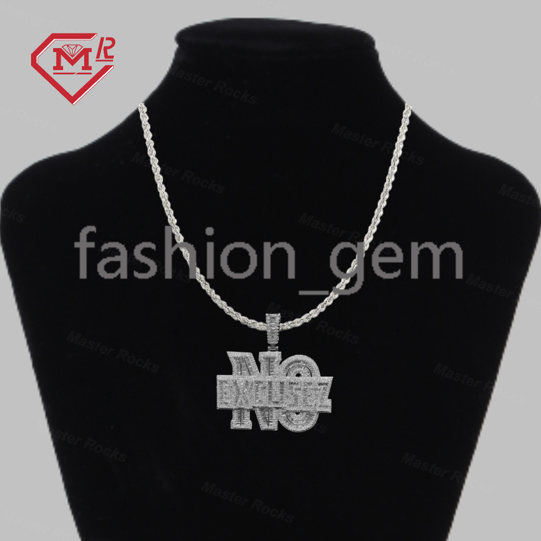 Iced Out Hip Hop Pendant 925 Sterling Silver Baguette Cut Vvs Custom Moissanite Pendant