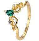 Princess Holiday" Gold Emerald Open Ring for Women Elegant Design Sense Temperament Light Luxury