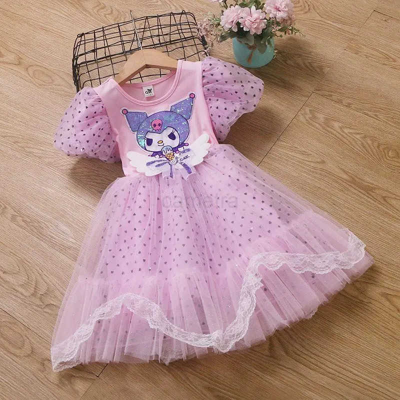 Sanrio The new Sanrio series Kuromi girls summer soft and comfortable skin-friendly fashion cartoon versatile cute mesh princess dressXJ250618