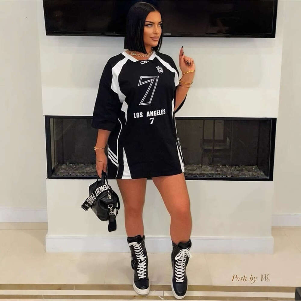 Autumn New Printed Motorcycle Sports Casual Loose Fashion Trendy Brand Design Dress B5
