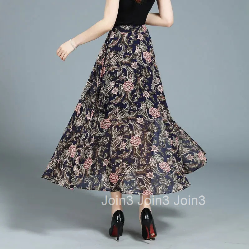 Chiffon Midi Skirts for Women Floral Y2k Vintage Harajuku Stylish Premium High Quality 2025 Trend Summer Cheap V Woman Skirt