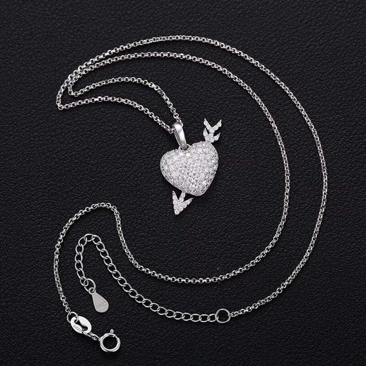 Luxury Solid Sterling Silver Heart with Arrow Pendant Necklace New Design VVS Moissanite Diamond for Men Women