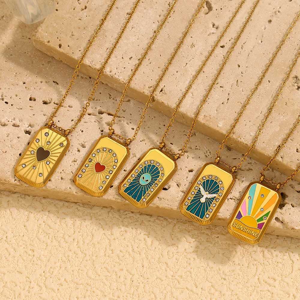 E.B.belle Multicolor Rectangle Tarot Cards Series Pendant Necklace Stainless Steel 18K Gold Plated Womens Jewelry W250618