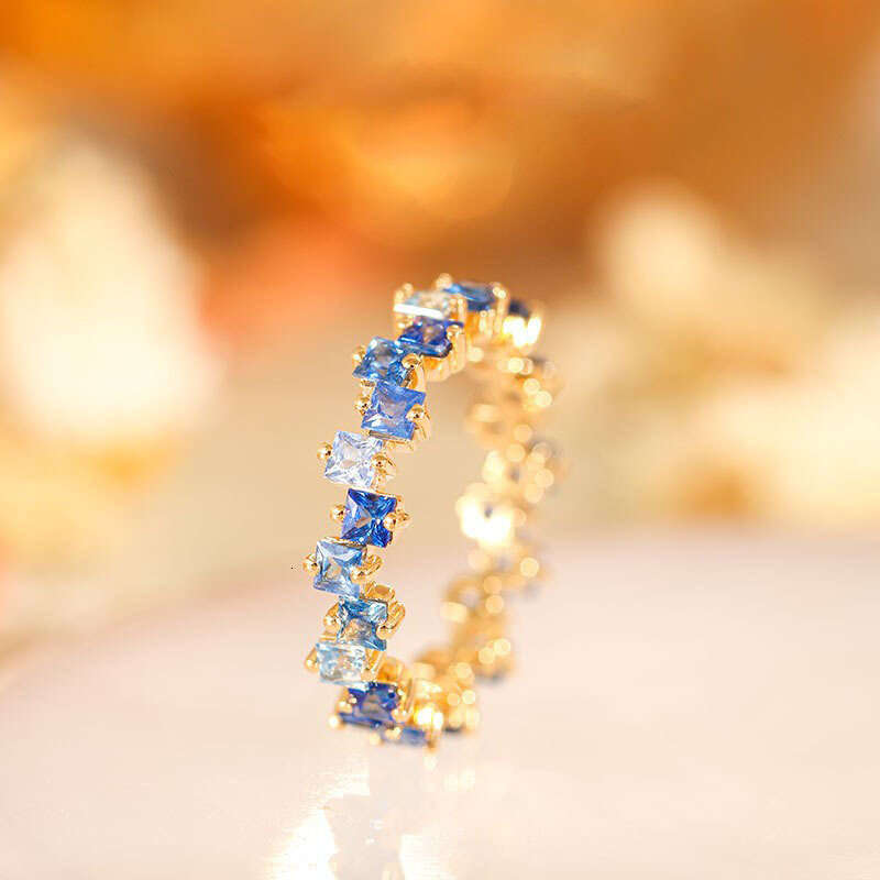 Soft Blue Ring for Women, High-End Rainbow Series, Gold-Plated Inlaid Colorful Anti-Blue Light Luxury