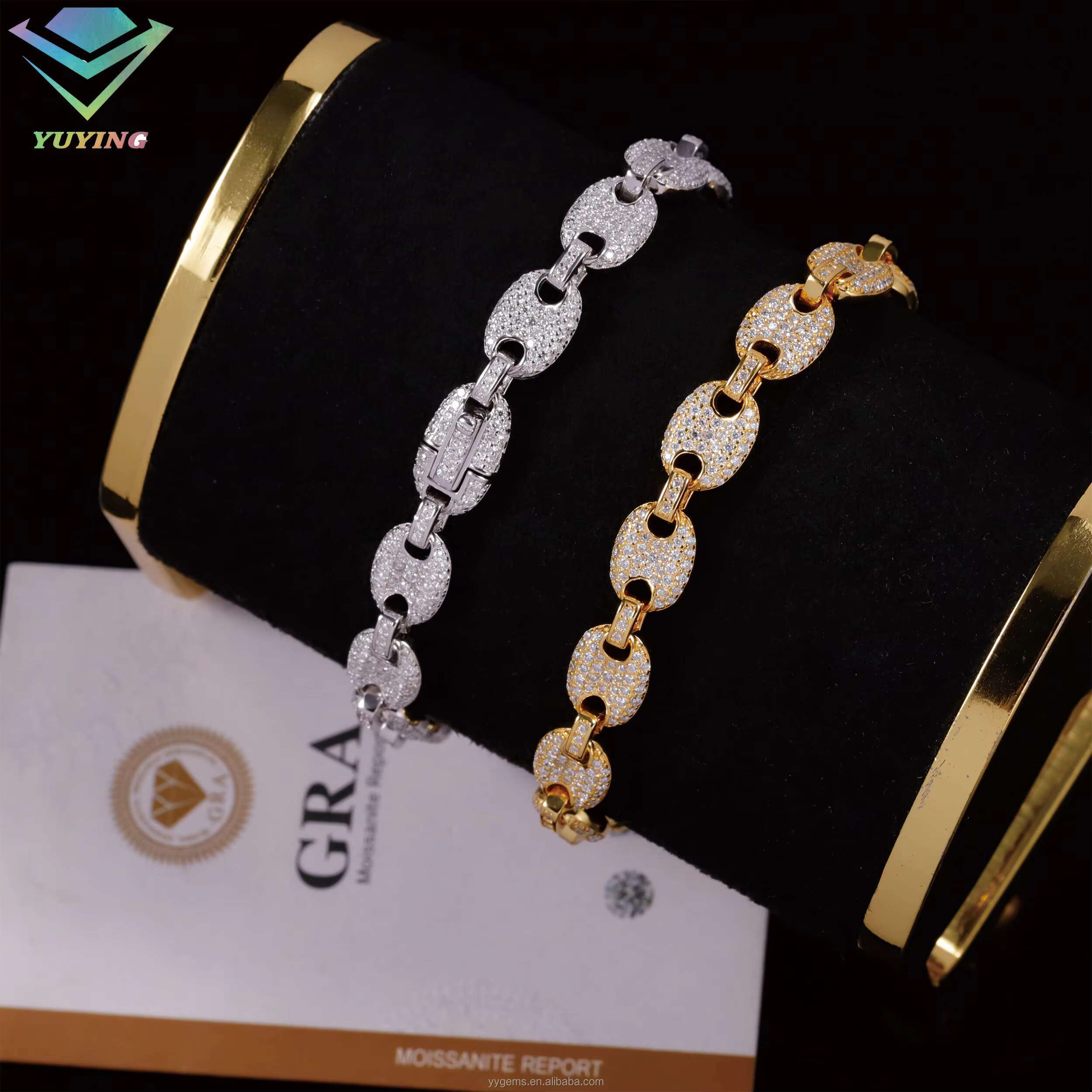 Handmade Solid 925 Sterling Silver Cubic Link Chain Miami Gold Plated for Mans VVS Moissanite Diamond Necklace Great Gift Party