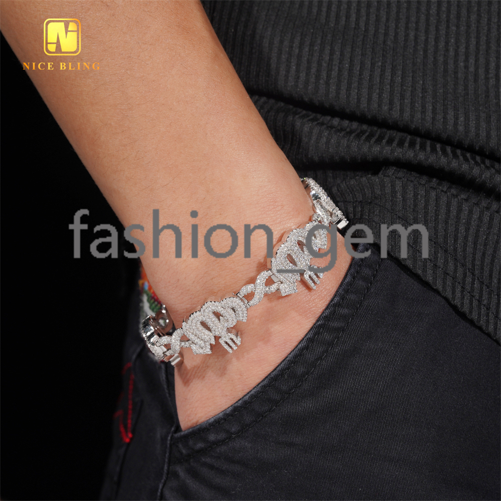 19.5mm Hip Hop Jewelry VVS Moissanite 925 Silver Custom Iced Out Bracelet Diamond Infinity Allah Cuban Chain Bracelet