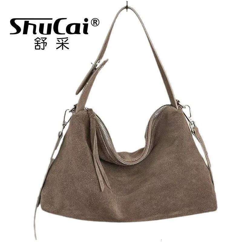 fashion autumn winter big boston tote soft matte suede cow leather womens handbag shoulder crossbody bag for women grey brown