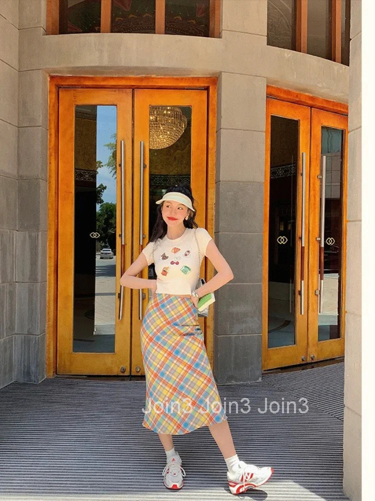 High Waist Woman Skirt Wrap Skirts for Women Midi Tight Plaid New in V Modest Korean Style Fashion Harajuku Casual 2025 Trend