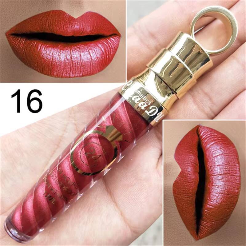 20 Colors Lipstick Waterproof Long Lasting Matte+Shimmer Mental Nude Glitter Gloss Beauty Red Lip Tint New happy