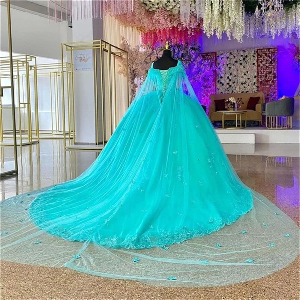 Ball Gown Quinceanera Dresses Wrap Appliques Sequins Sweetheart Tulle Lace-up Plus Size Sweet 15 16 Princess Birthday Party Gowns Vestidos De 15 Anos 
