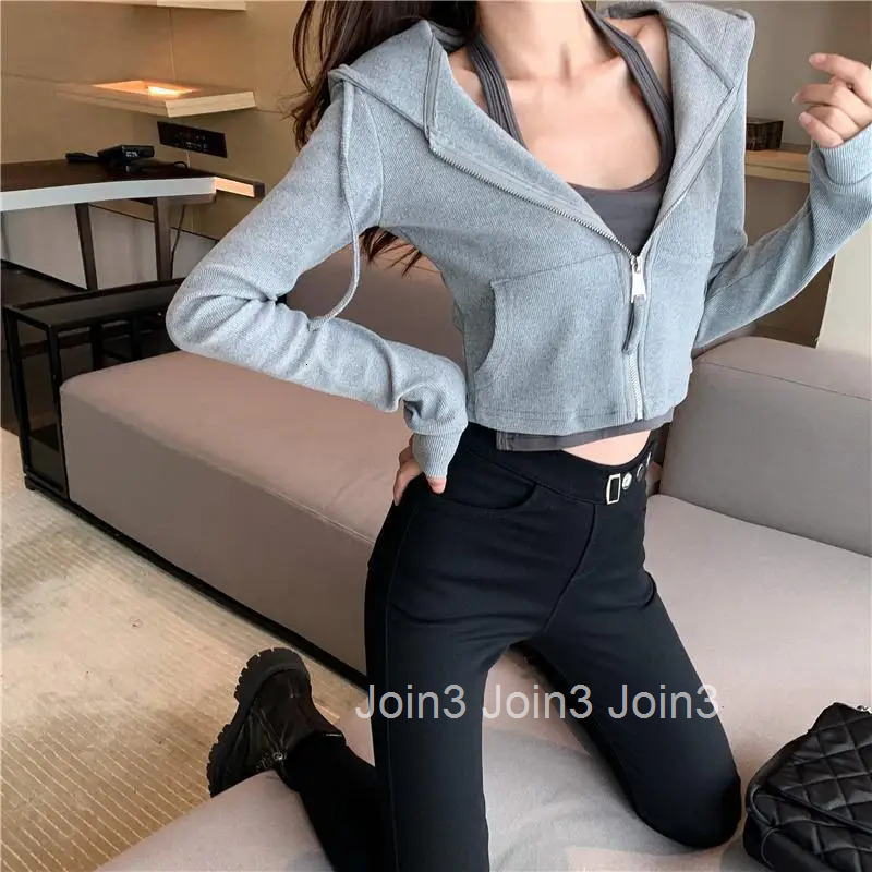 Female Clothes Cropped Hoodies Full Zip Up Sweatshirts for Women Plain Hooded with Tops Zipper 2000s Essential Winter Cold Emo M