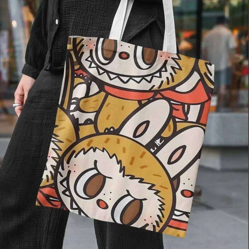 Lisa Same Labubu Canvas Female Cute Cartoon Shopping Handbag Casual Student Shoulder Bag The Monsters Crossbody Bags