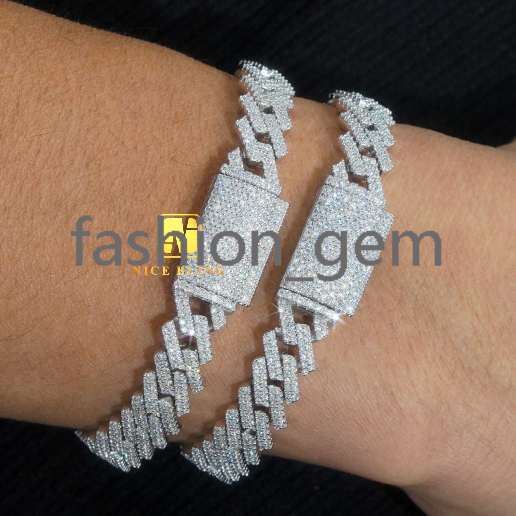 Fashion Men Cuban Link Chains 925 Silver Jewelry Hip Hop Necklace Rhodium Plated 10mm Moissanite Diamond Necklace Bracelet
