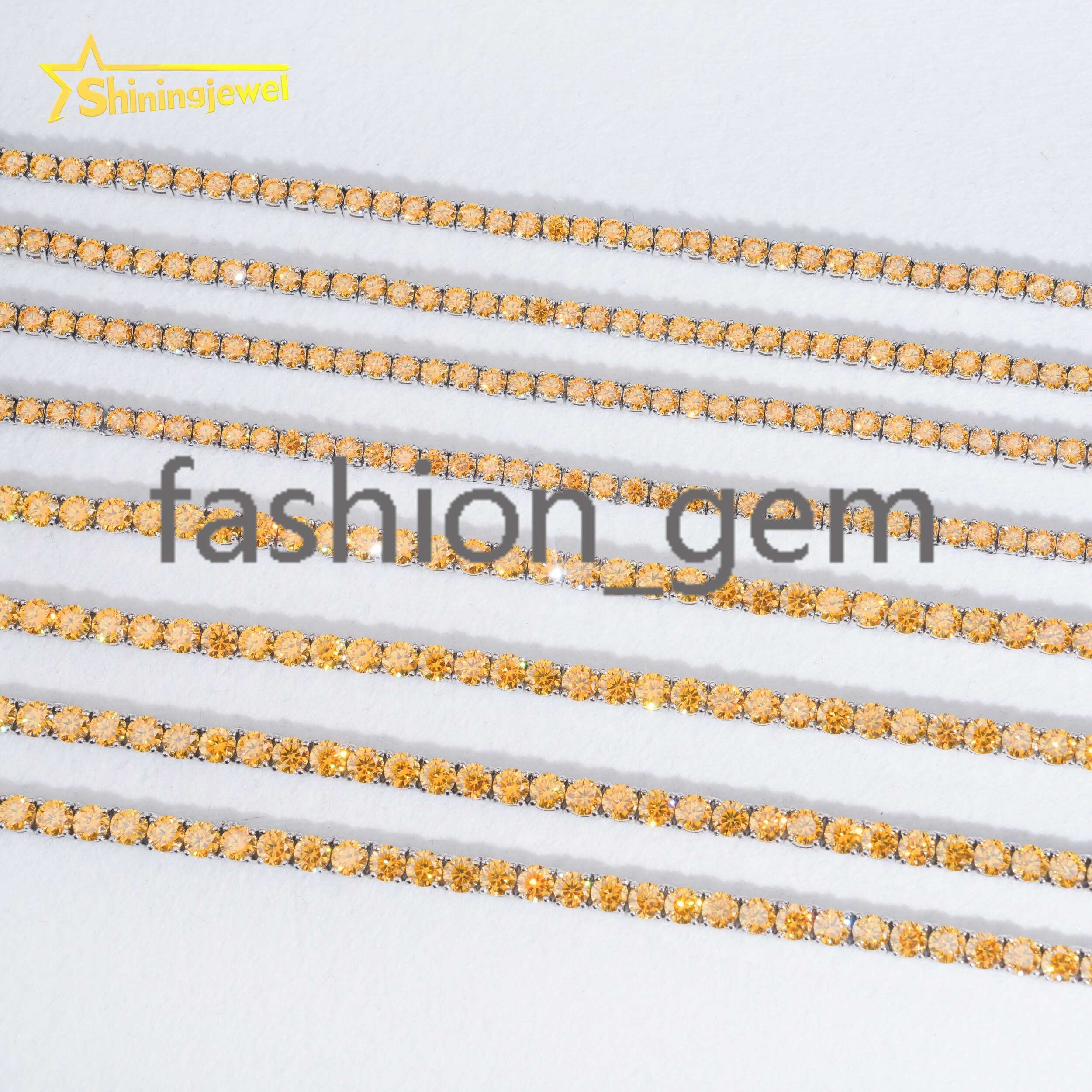 New Arrival 3mm 4mm Yellow Gold Moissanite Diamond Tennis Necklace 925 Silver Fashion Jewelry Hip Hop Tennis Chains Bracelet